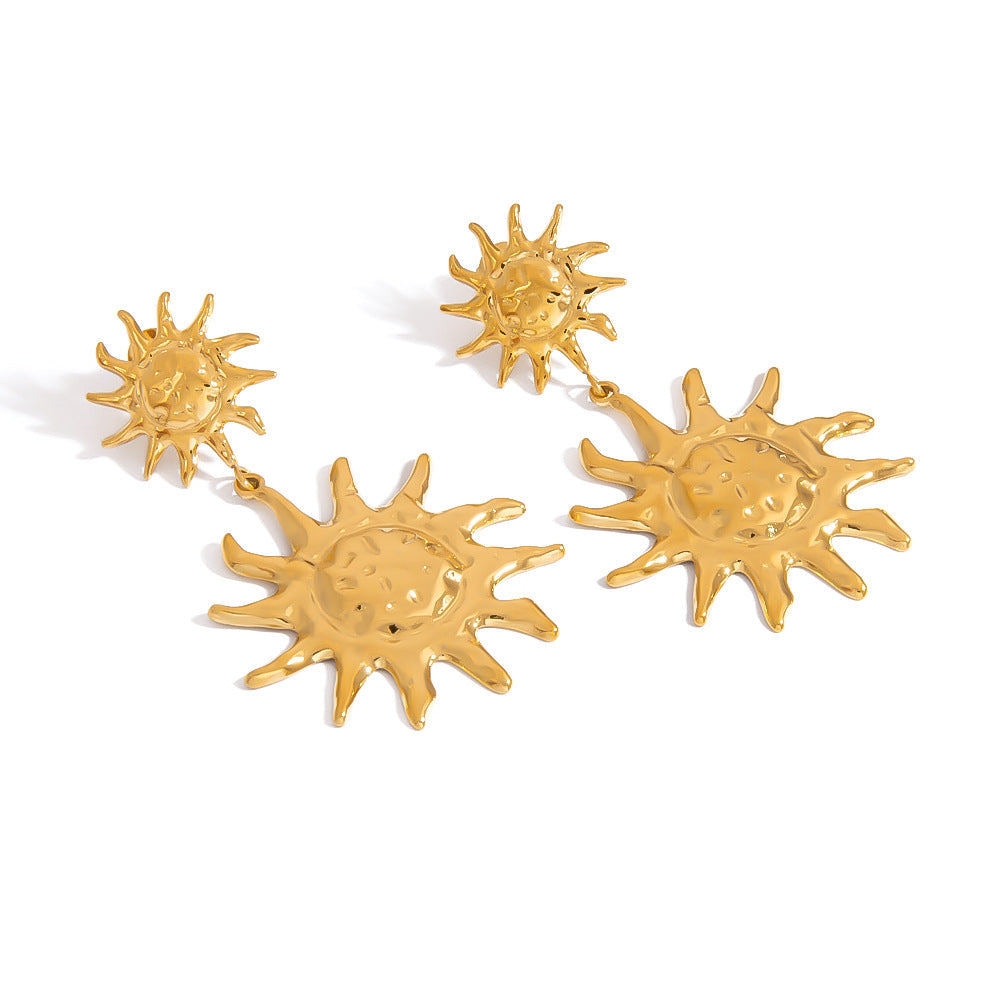 Sun Pendant Stainless Steel Stud Earrings Trendy Luxury Jewelry