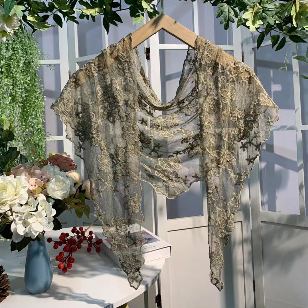 Scravii - Embroidered Lace Small Shawl Scarf