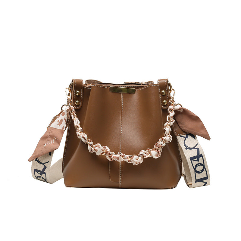 Trendy Candy Color Bucket Bag with Scarf Detailing