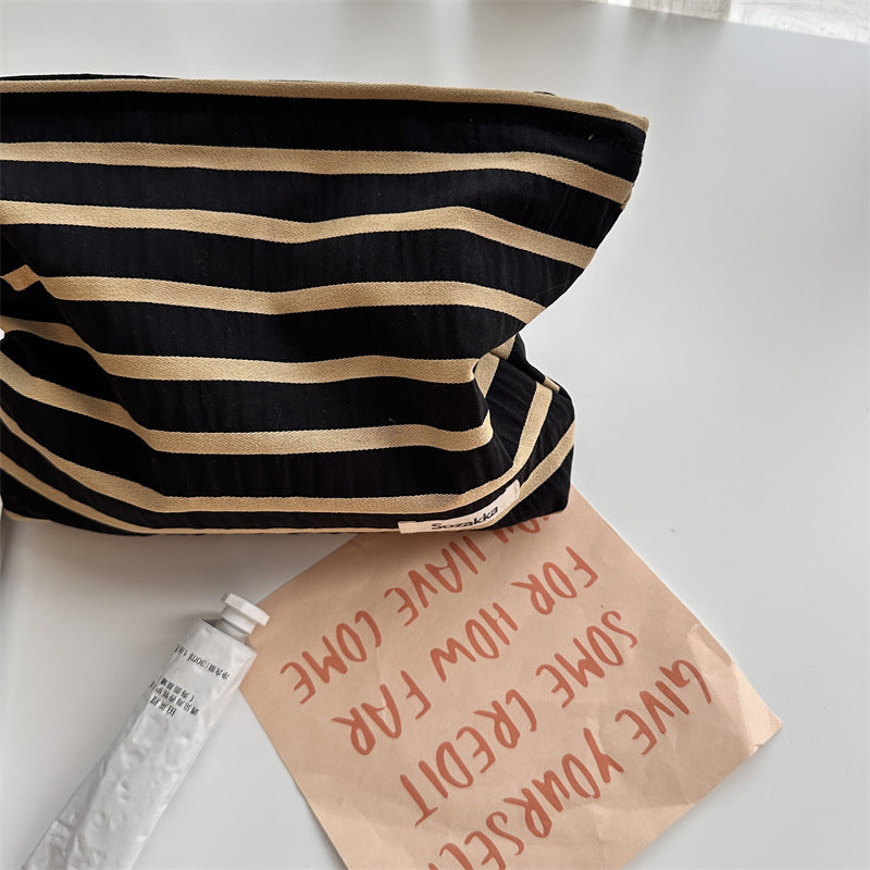 Striped Color Block Portable Simple Make Up Bag