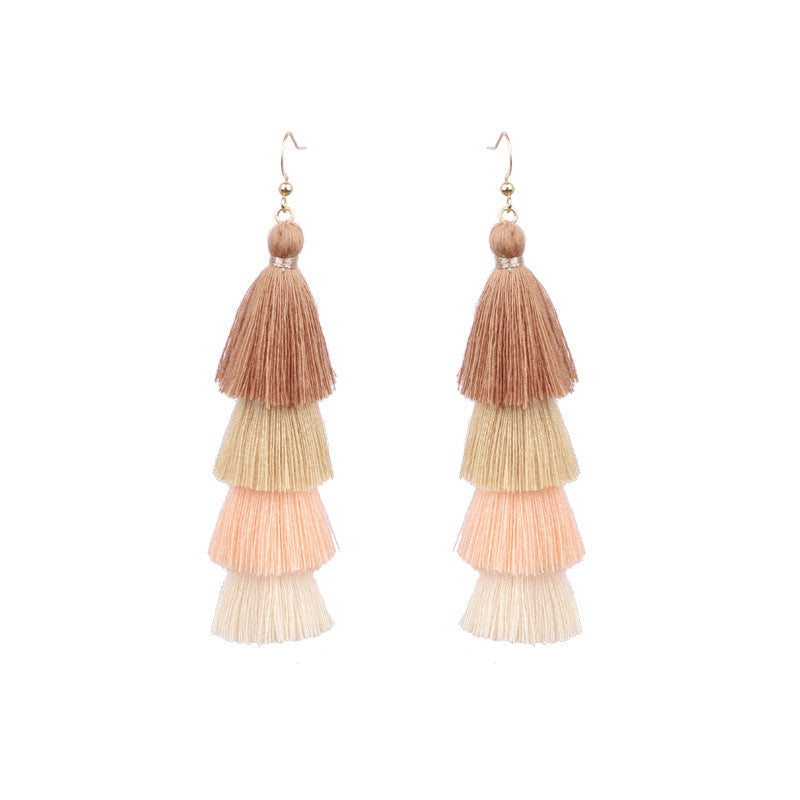 Bohemian Long Color Block Earrings With Tassels
