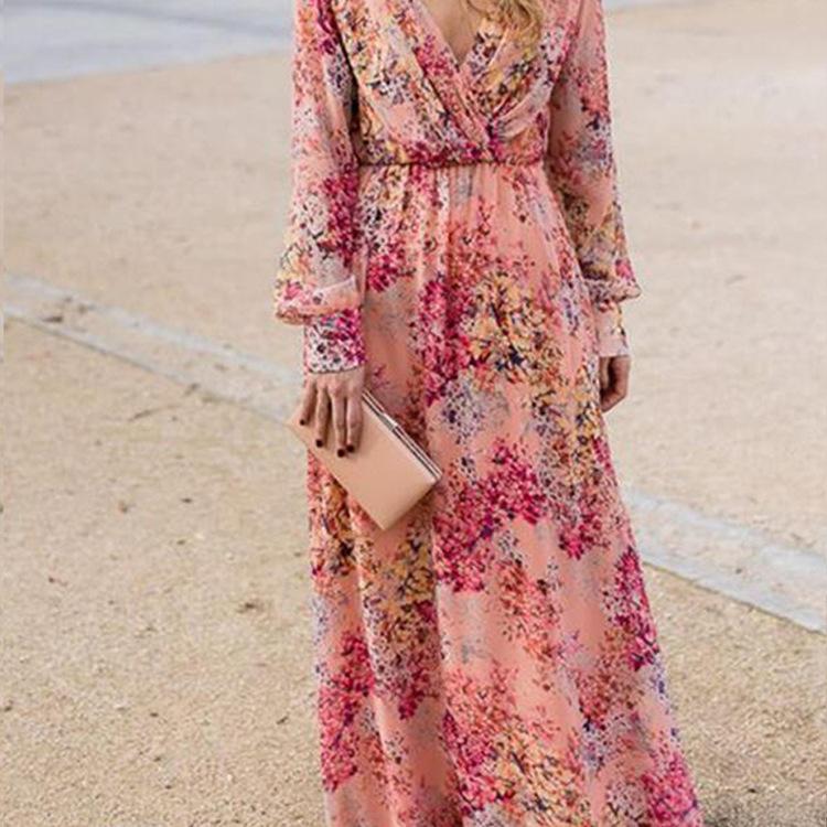 Dress Sexy Deep V-Neck Tie Waist Big Swing Dress