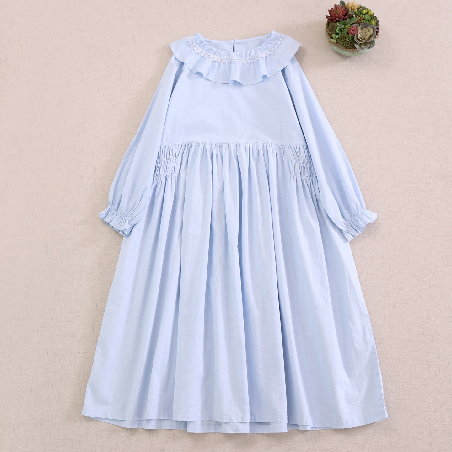 Sweet A-Line Ruffled Neck Long Sleeve Dress
