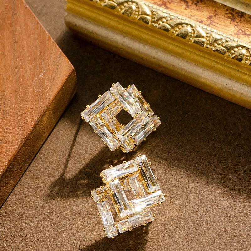 Geometric Crystal Zircon Stud Earrings For Women