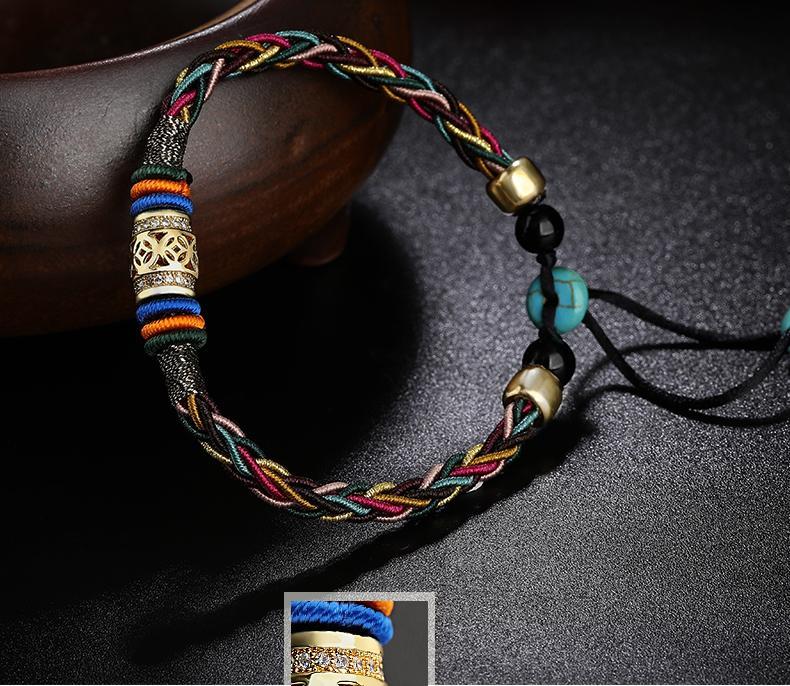 Diamond Knot Multicolored Rope Tibetan Ethnic Bracelet Hand-Woven Five-Element Transfer Bead Hand Rope
