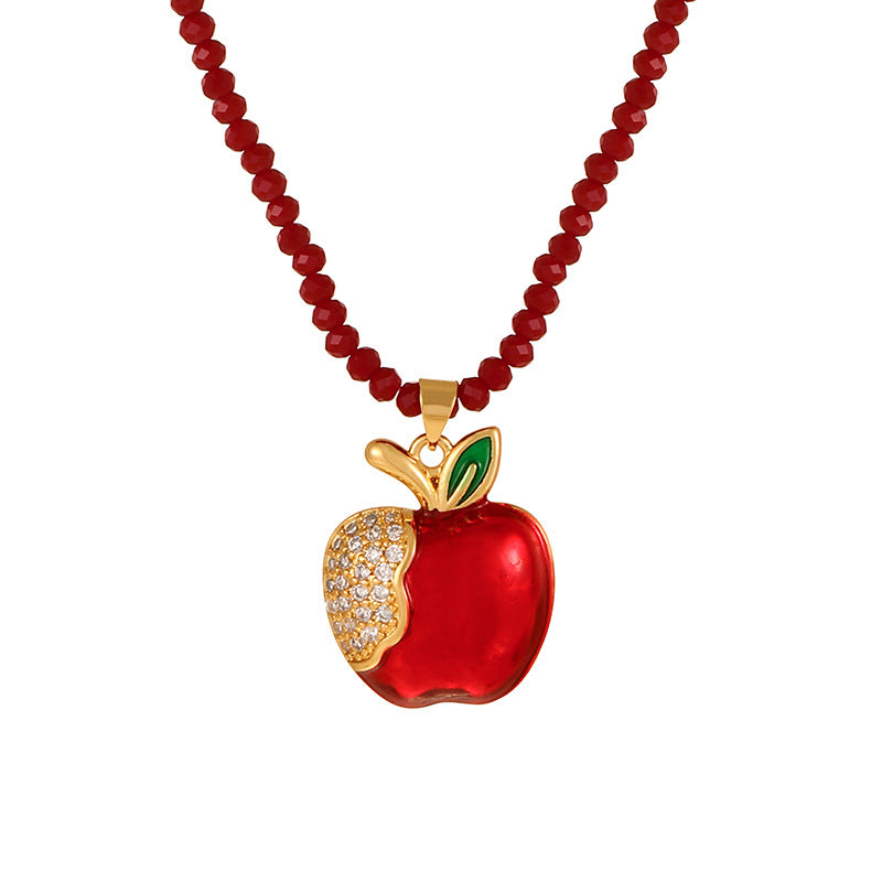 Dainty Enamel Apple Pendant Christmas Necklace