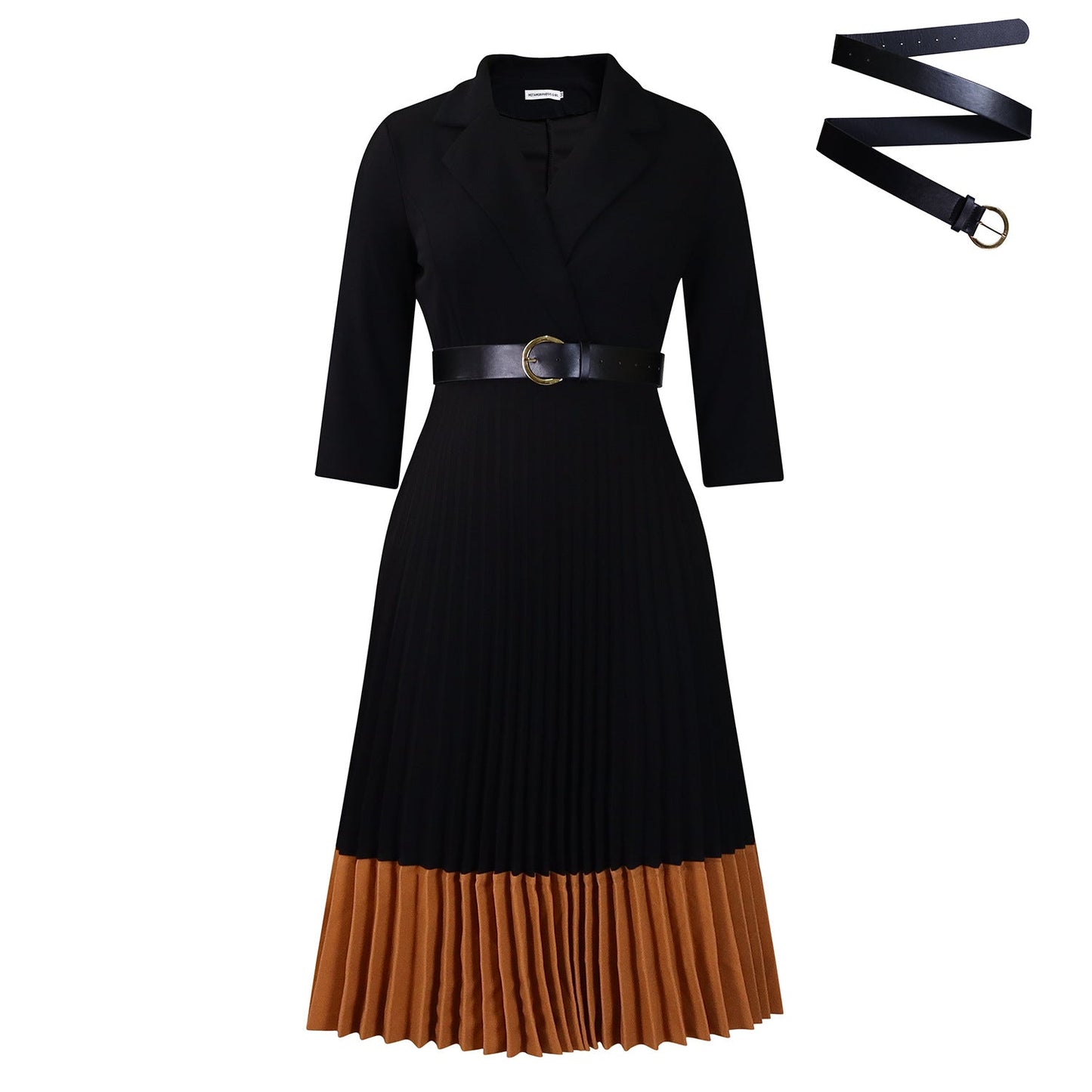 Elegant A-Line Dress With Suit Collar And Pleats