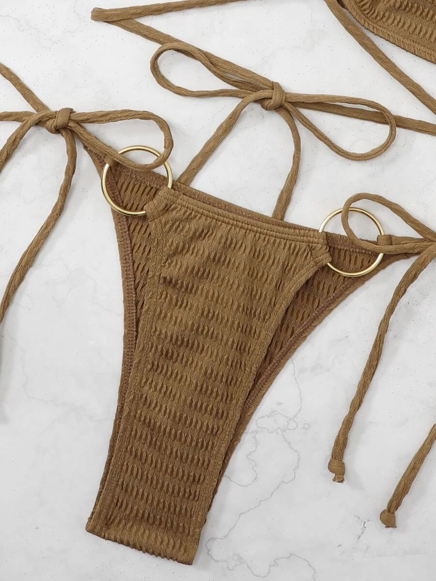 Solid Color Backless Bikini Swimwear