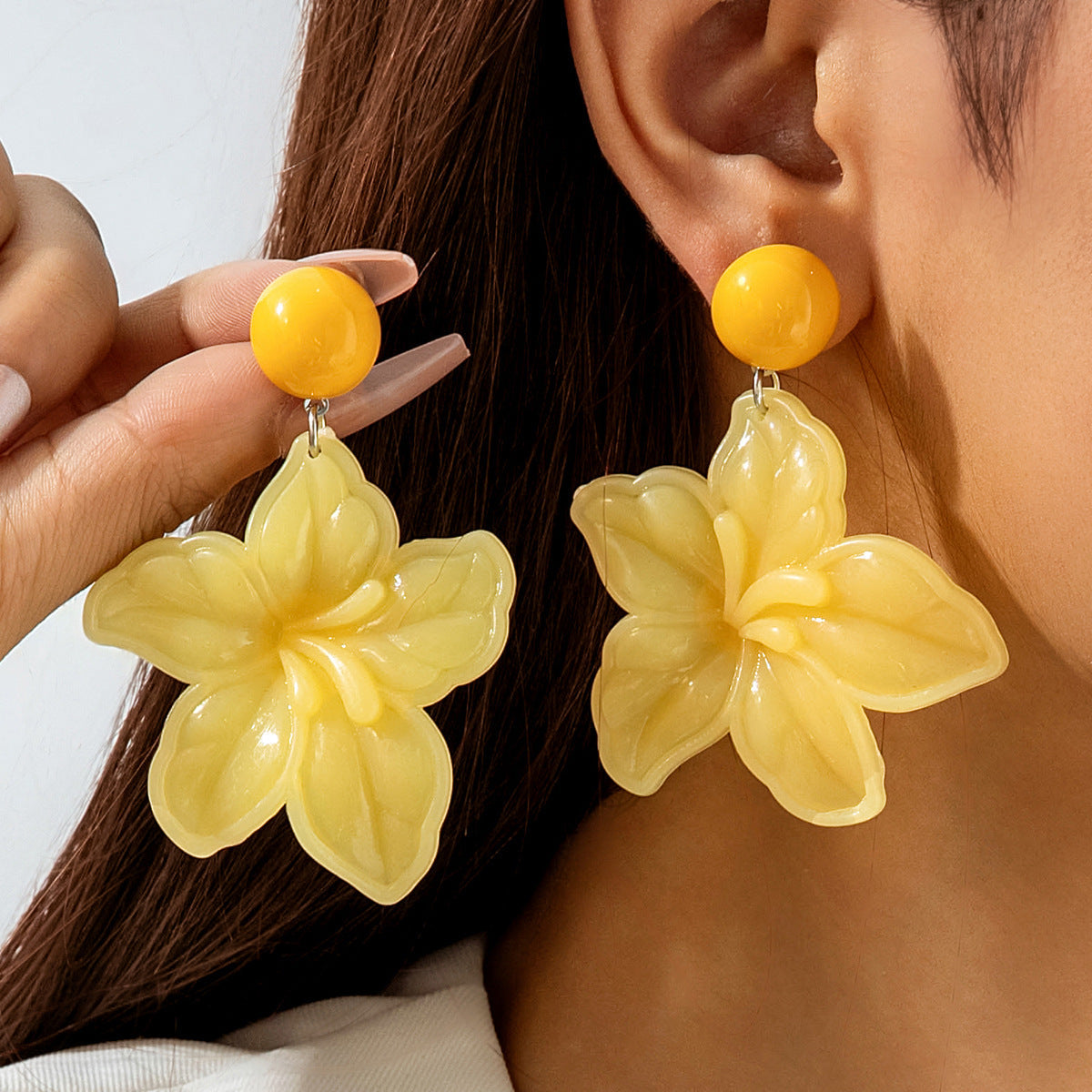Colorful Resin Flower Petal Earrings Sweet Floral Studs