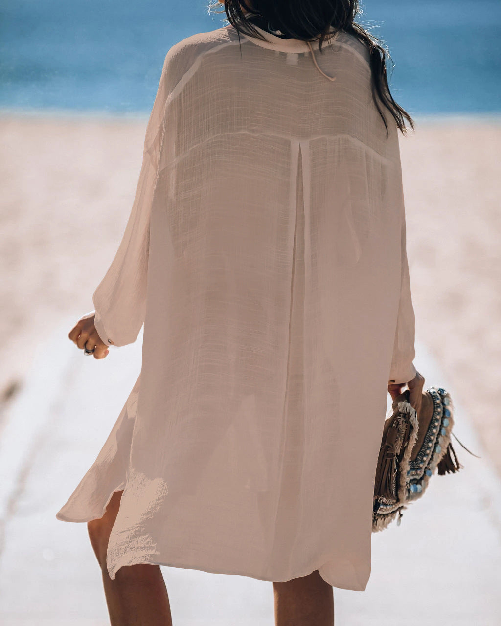 Beach Shirt Bamboo Cloth Loose Sun Protection Shirt Holiday Blouse