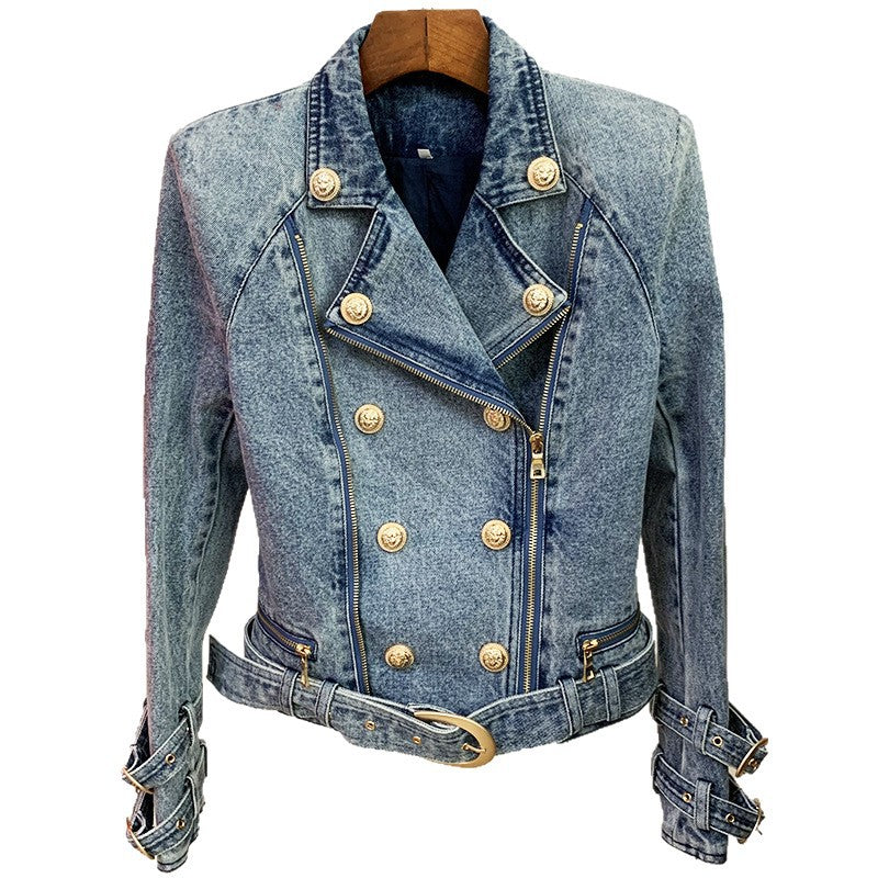New Stylish Slim-Fit Denim Blazer With Lion Button