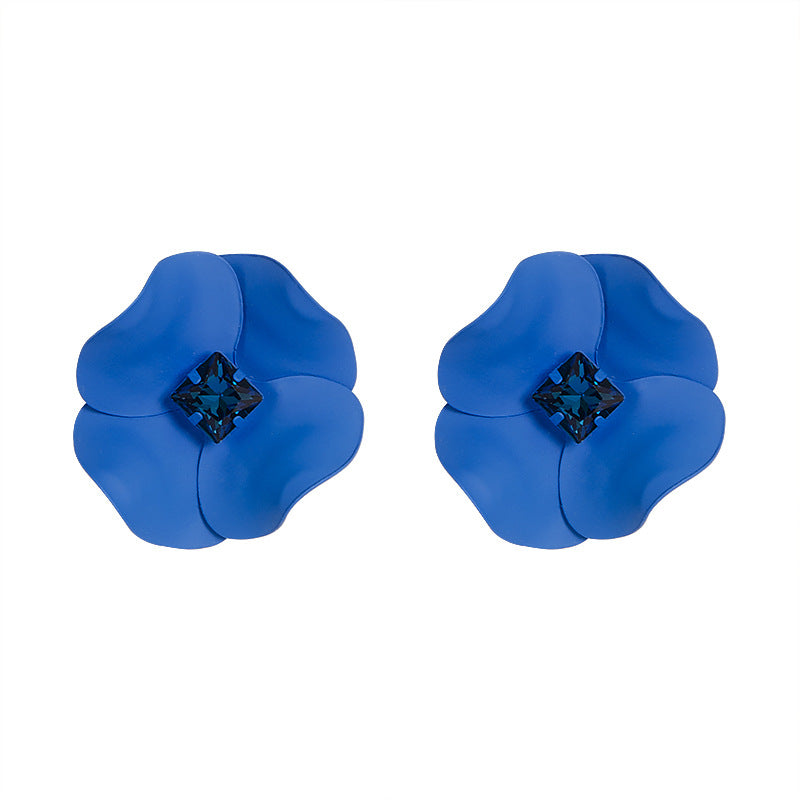 Elegant Blue Floral Zircon Ear Studs For Women