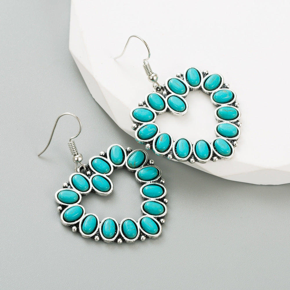 Trendy Heart and Cross Hollow Dangle Earrings with Turquoise