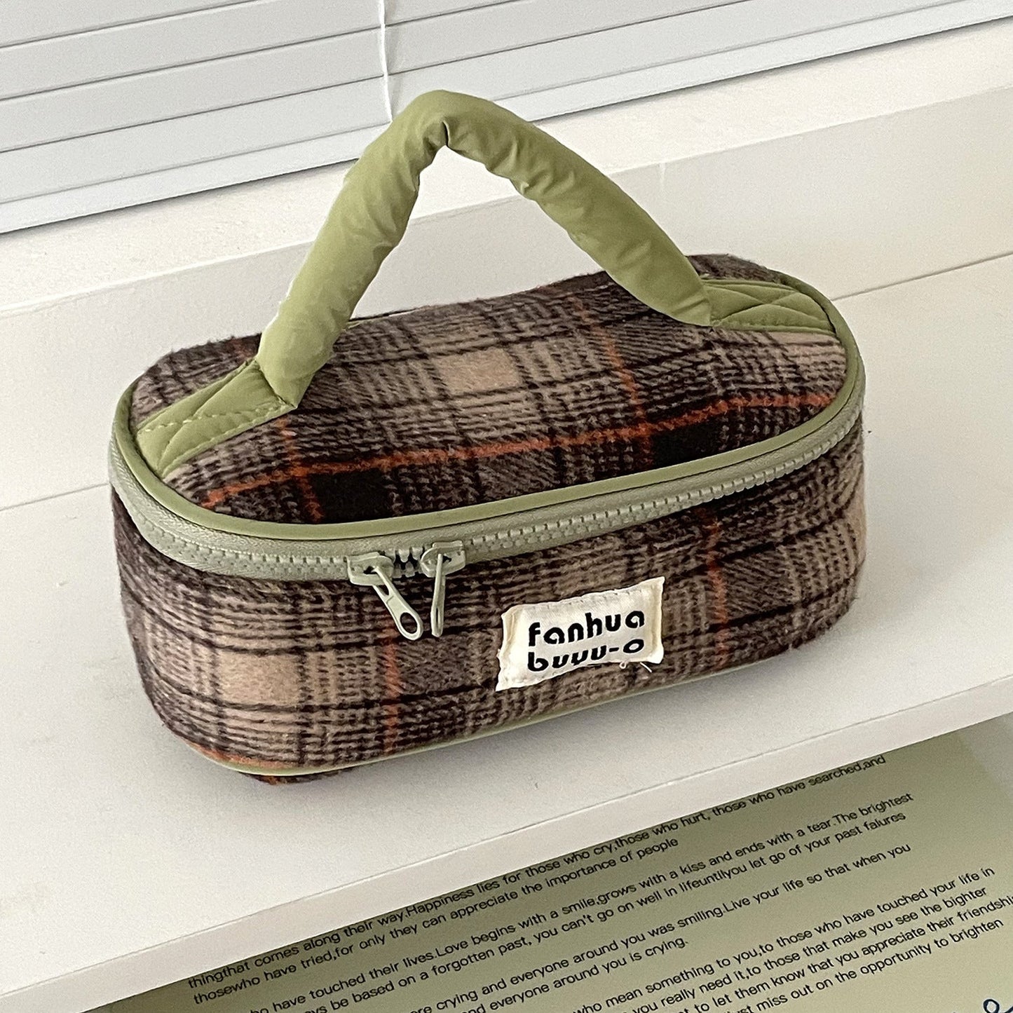 Color Block Woolen Makeup Bag Large Capacity Travel Portable Storage Pouch