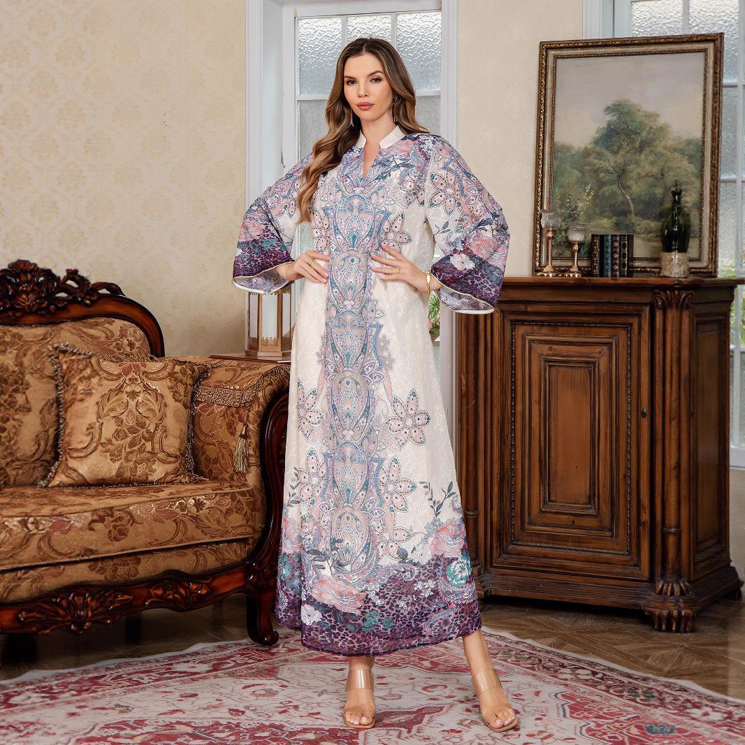 Embroidered Abaya Long Dress Stylish Dubai Maxi Dress