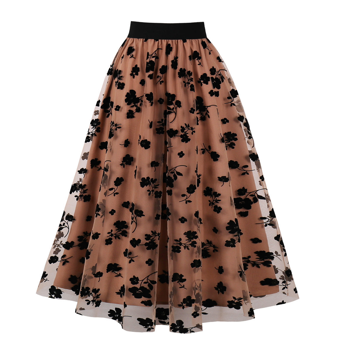 Plus Size Floral Lace Hem A-Line Skirt