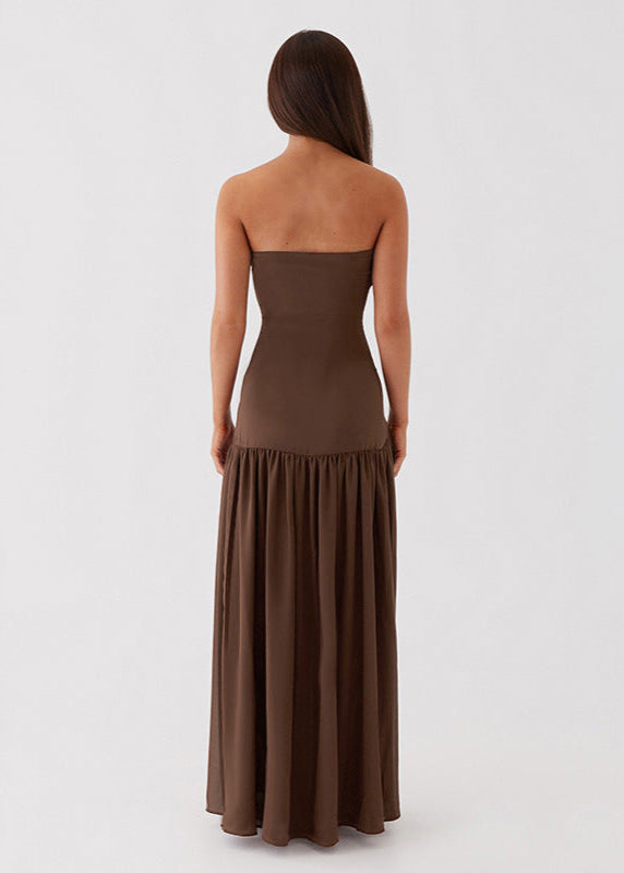 Strapless Mocha High Slit Maxi Dress