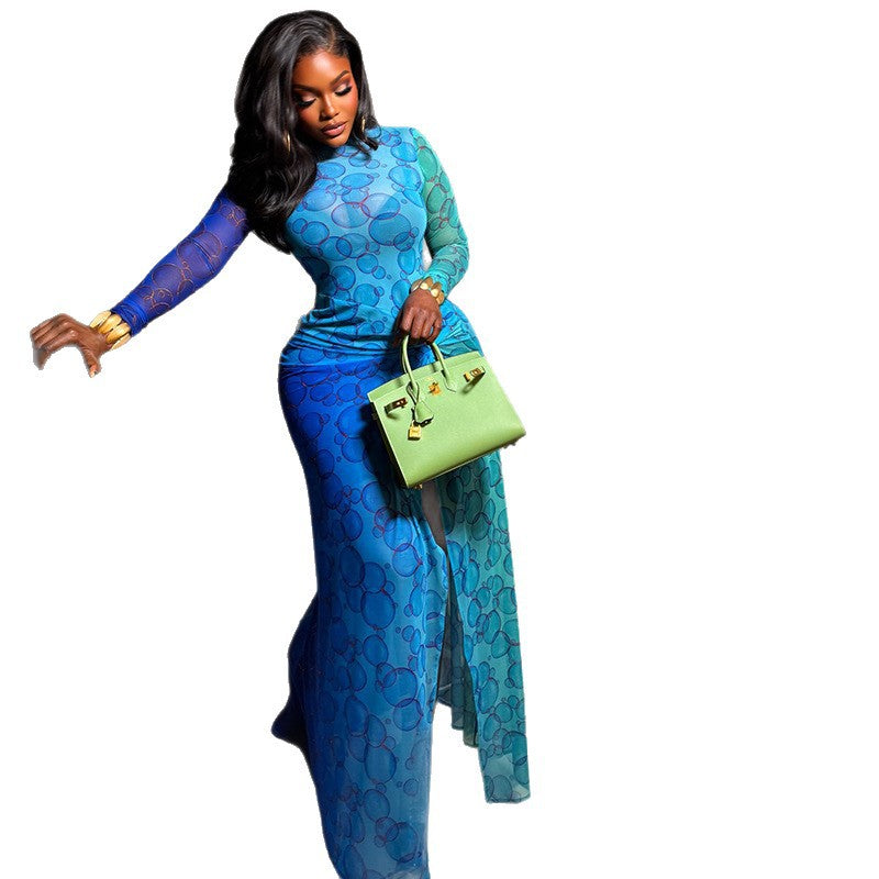 Elegant Slim-Fit Floral Long Sleeve Bodycon Dress