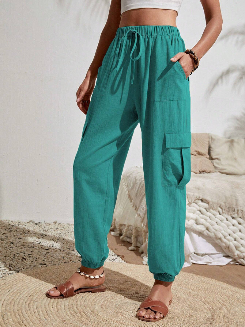 Women'S Spring And Summer New Versatile Solid Color Pocket Casual Cargo Women'S Pants