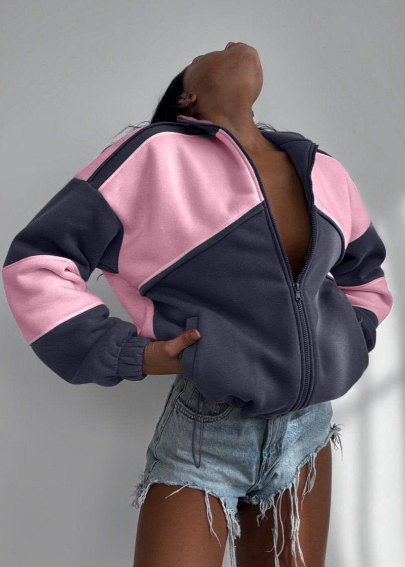 Contrast Panel Zipper Jacket Soft Durable Fabric