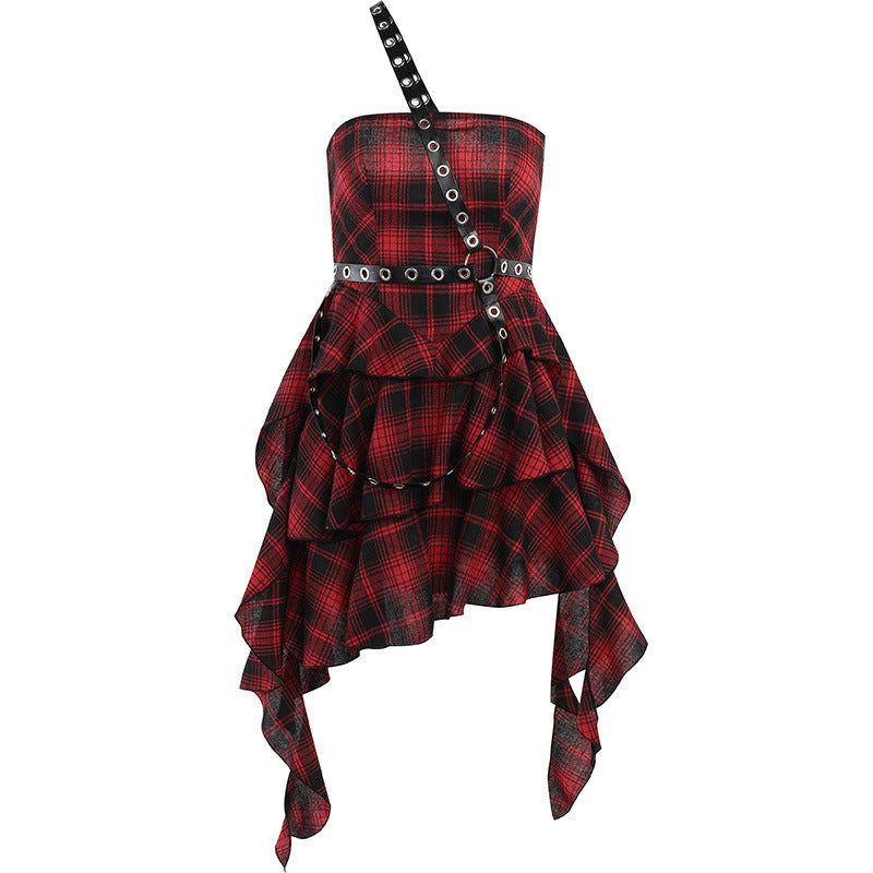 Trendy Plaid Midi Dress Stylish Strapless Dress
