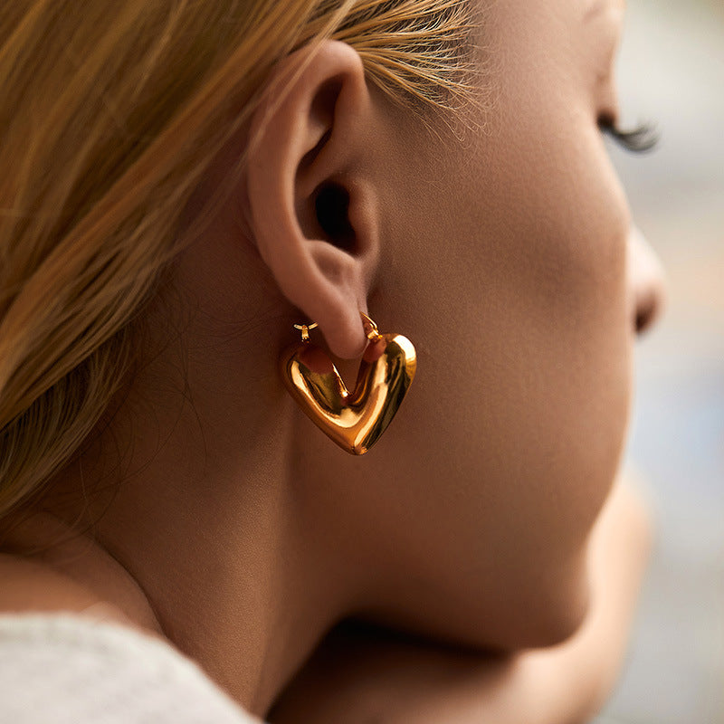 Metal Texture Heart Hoop Earrings