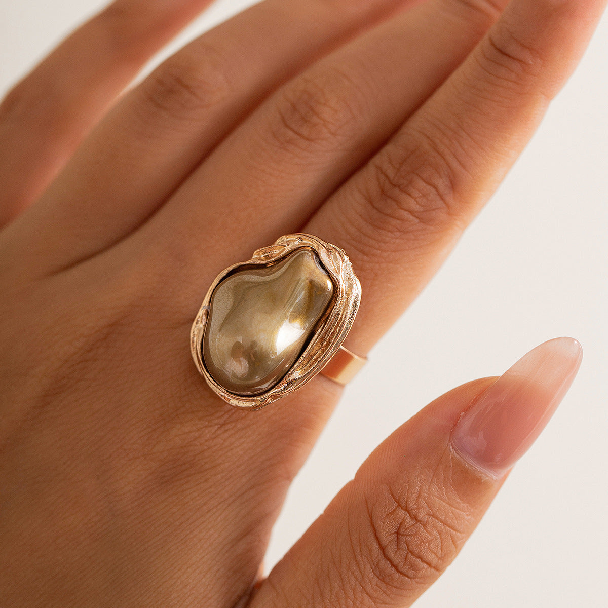 Baroque-Inspired Irregular Pearl Open Ring Elegant Geometric Jewelry