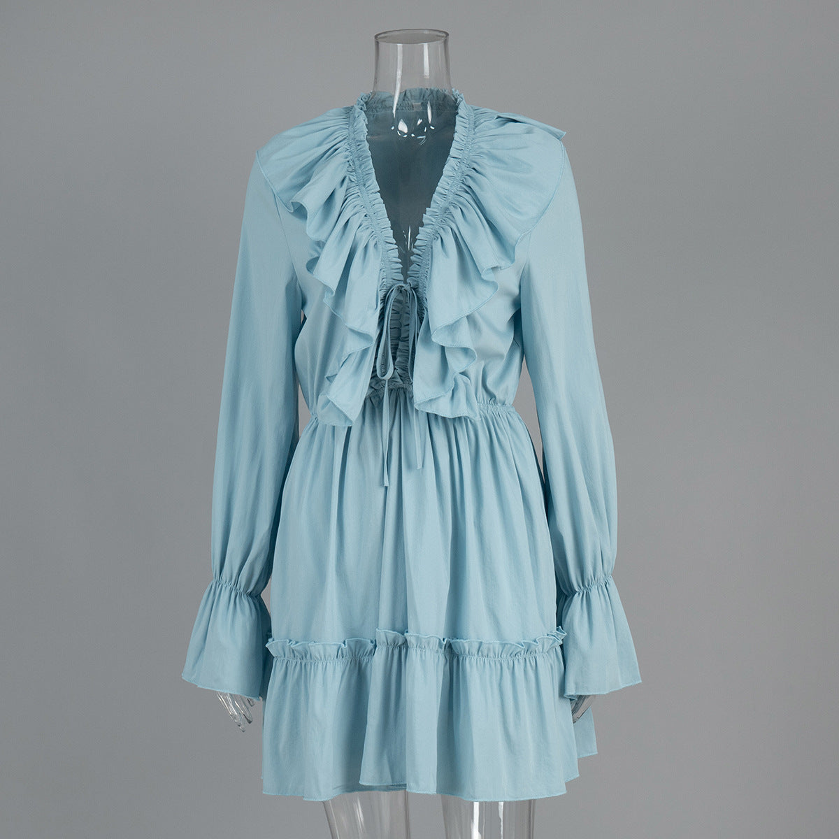 V-Neck Flare Sleeve Chiffon Dress Casual Elegant Short Dress