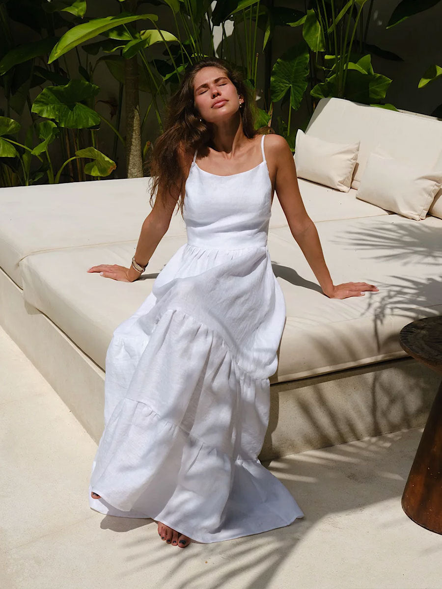 Strappy Back Maxi Dress Elegant Cotton Cake Dress