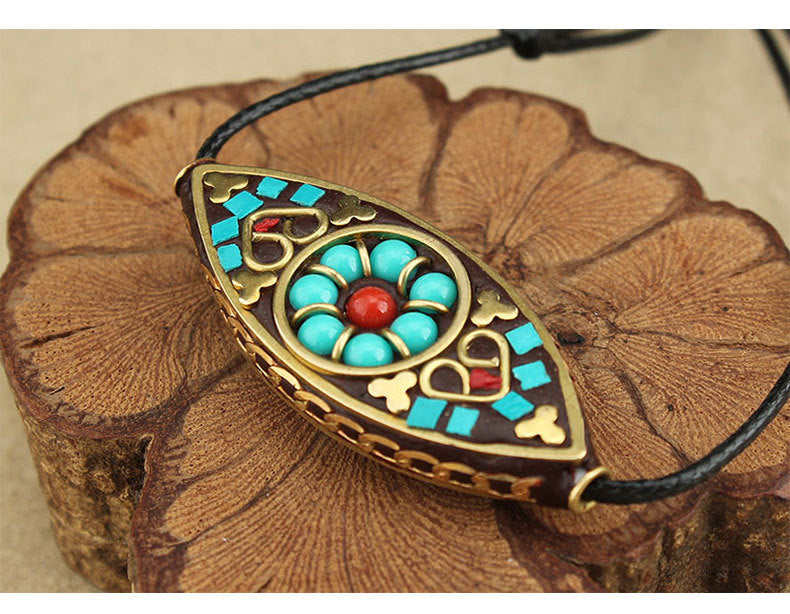 Ethnic Nepalese Buddha'S Eye Pendant Necklace