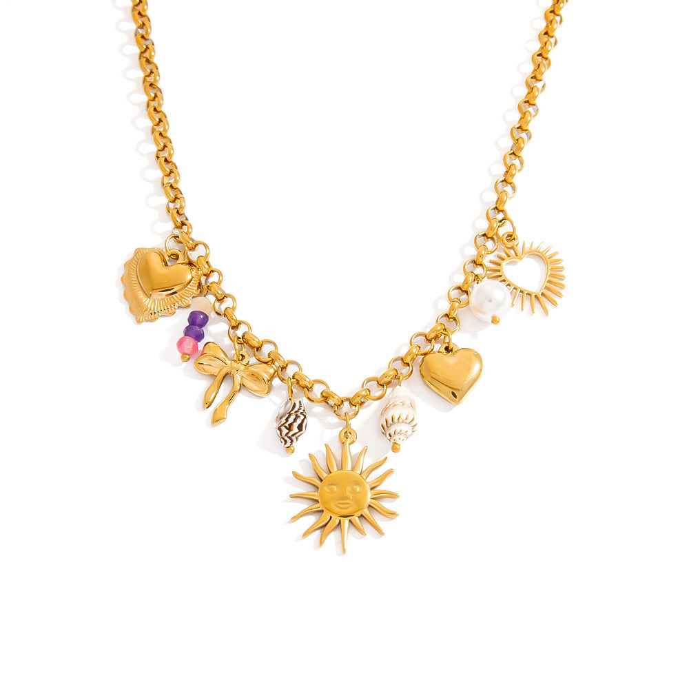 Sun Pendant Stainless Steel Lock Necklace for Women