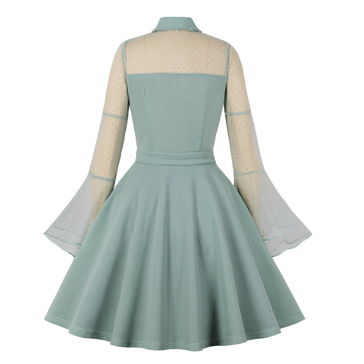 Polka Dot Embroidered Flare Sleeve Dress