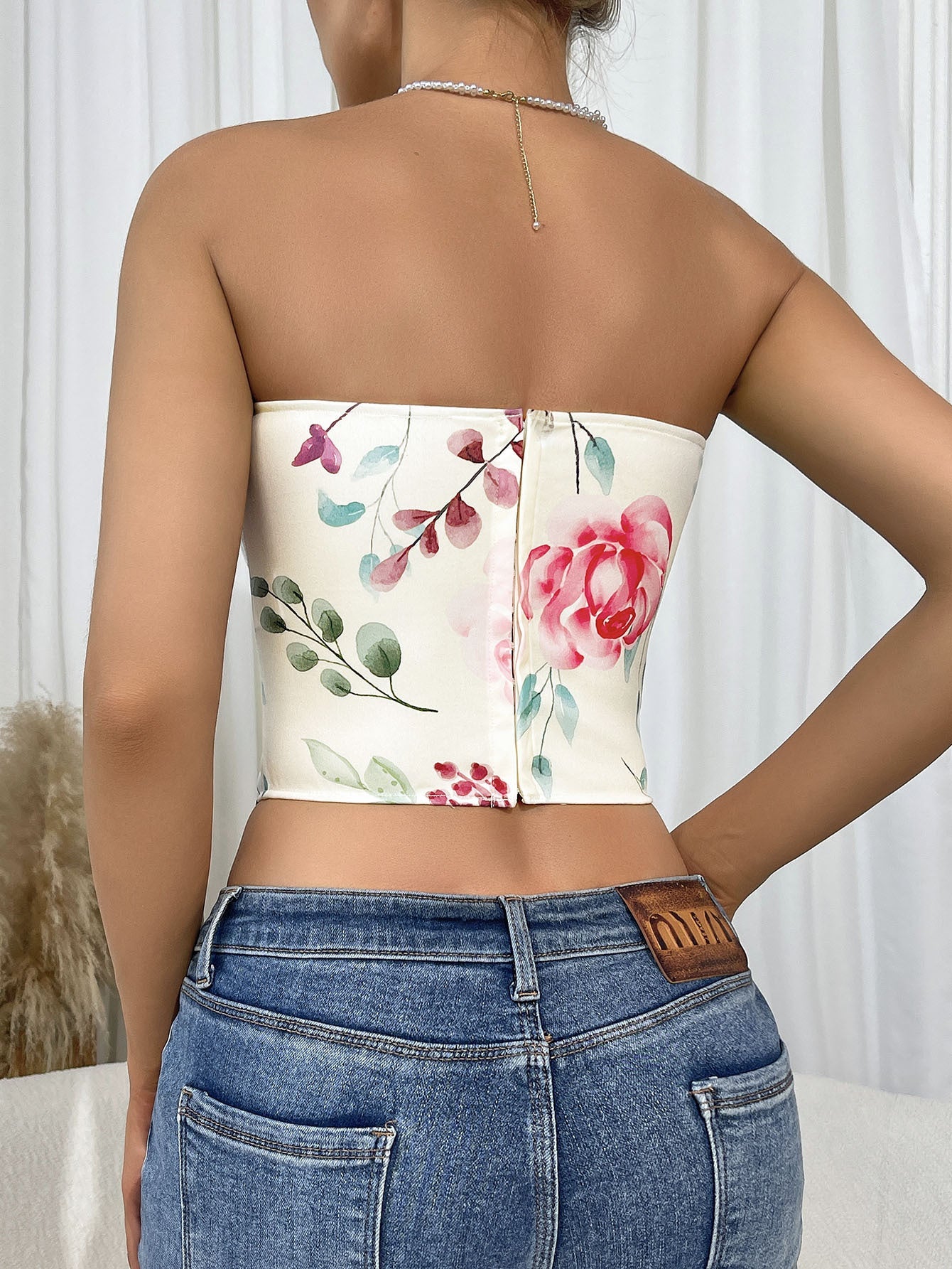 Sexy Floral Print Backless Wrap Top