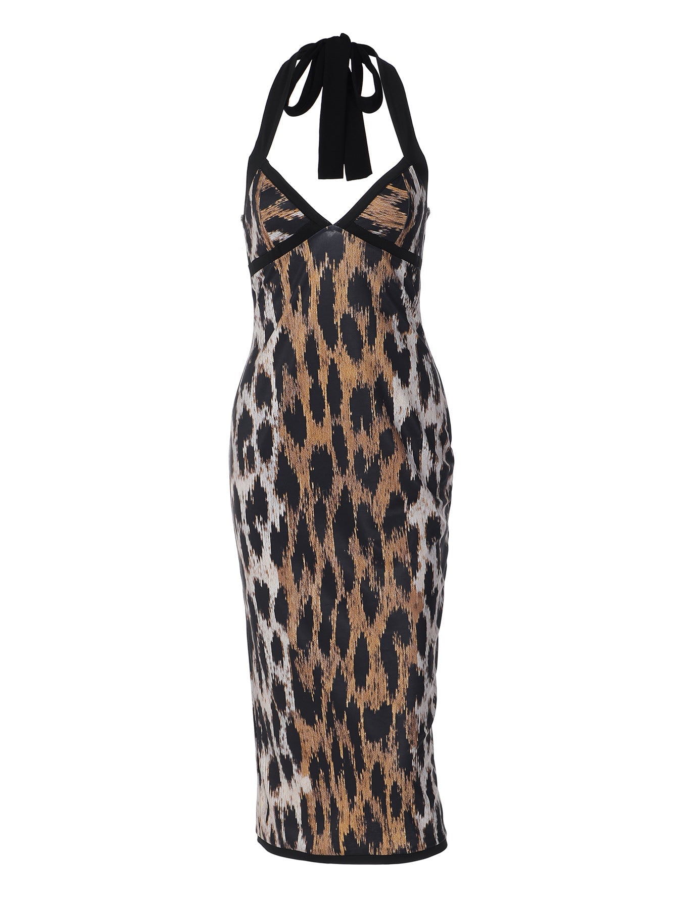 Sexy Leopard Print Halter Sleeveless Maxi Dress