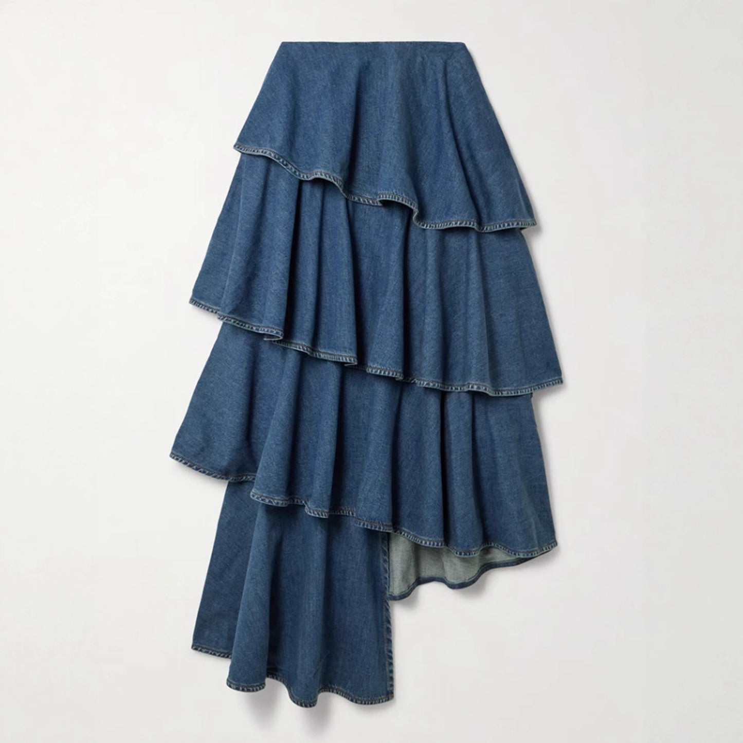 Trendy Denim Two-Piece Set With Asymmetrical Ruffled Skirt