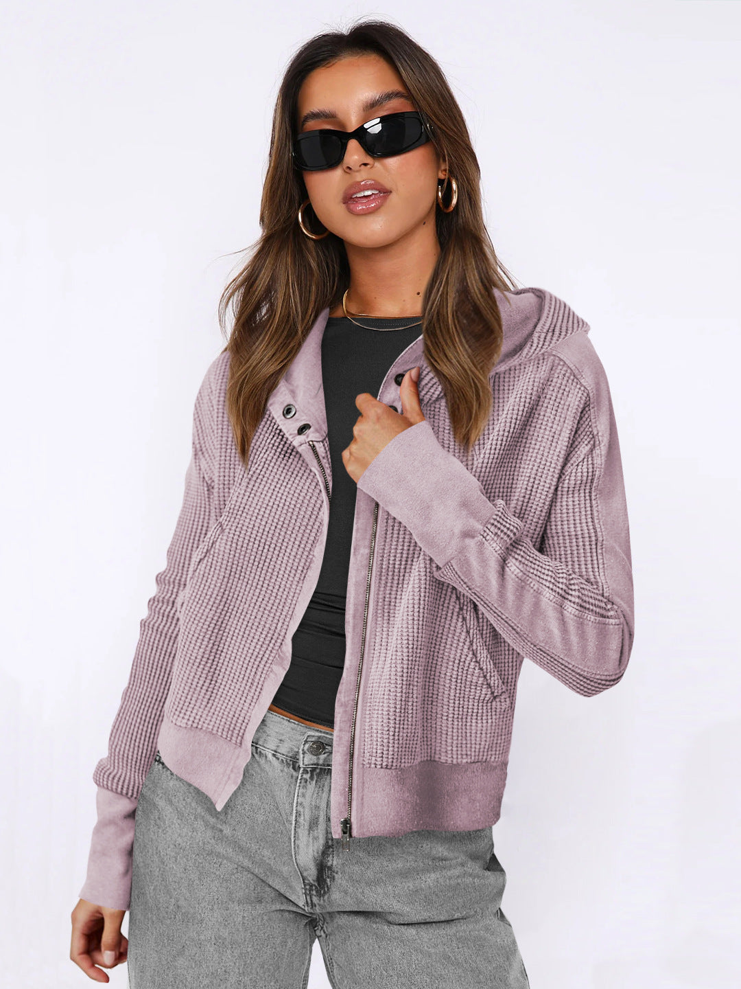 Zipper Front Hoodie Casual Chic Loose-Fit Sweatshirt