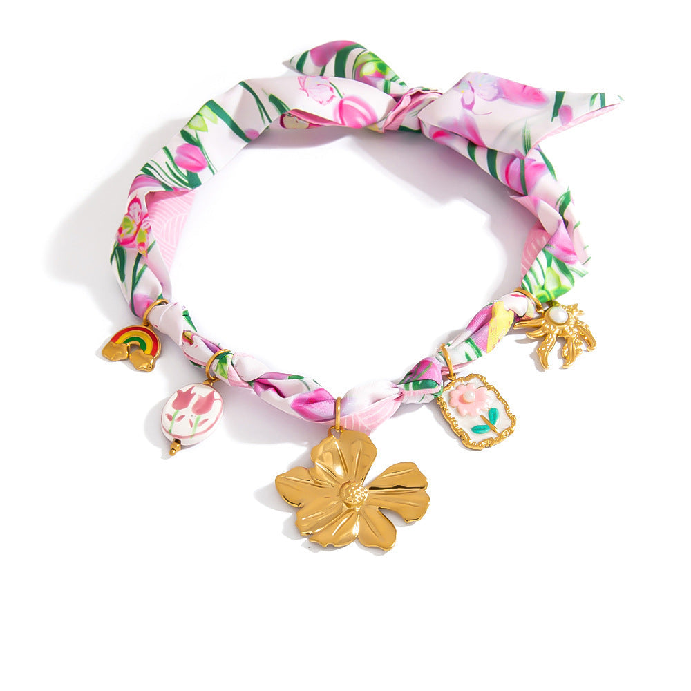 Colorful Cashew Flower Necklace Stainless Steel Pendant 18K Gold Plated Fashion Jewelry