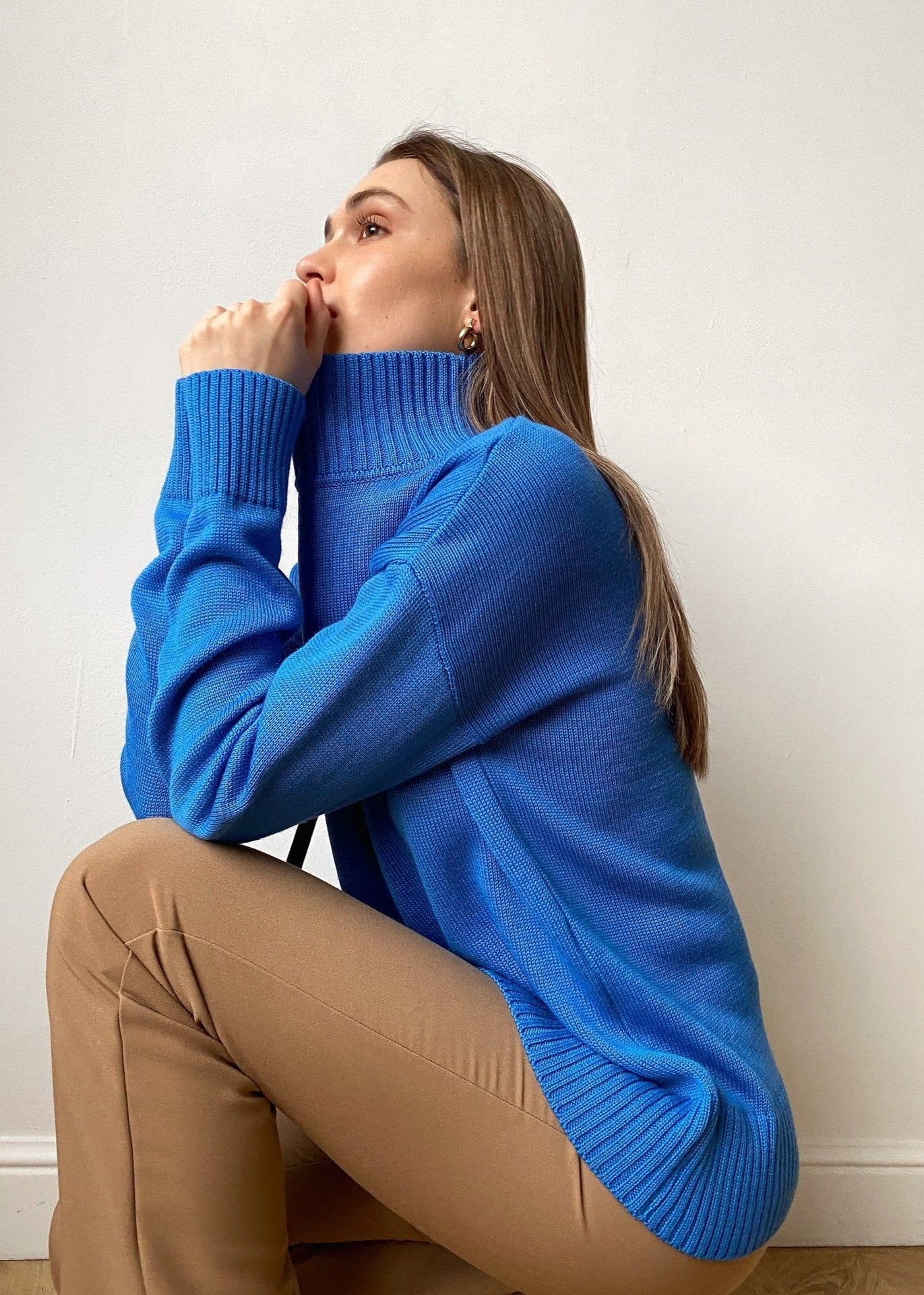 High Neck Knit Sweater Soft Knit Fabric