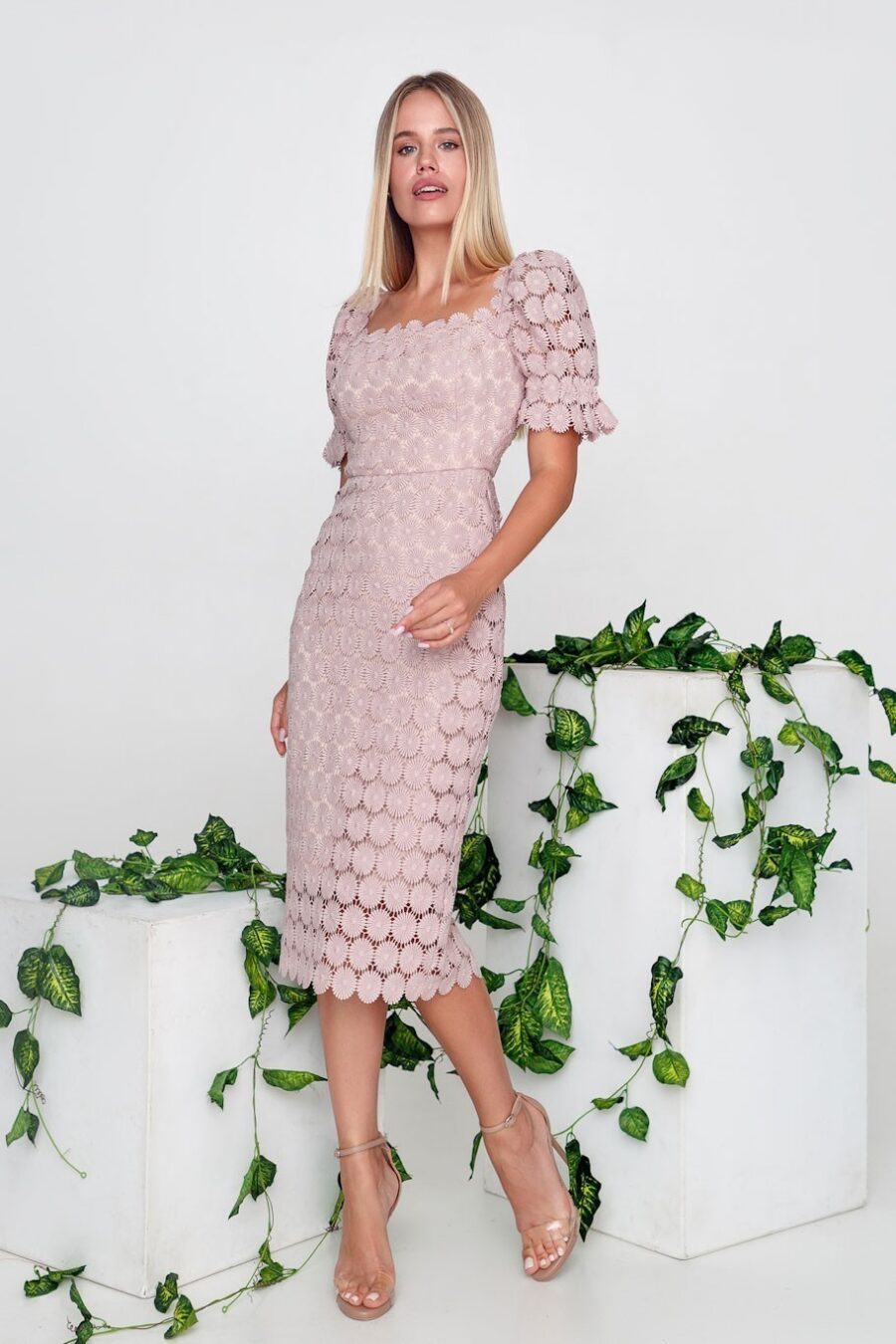 Stylish Lace Temperament, Commuter Mid-Skirt, Three-Tone Mid-Rise Solid Color Wrap-Around Midi Dress