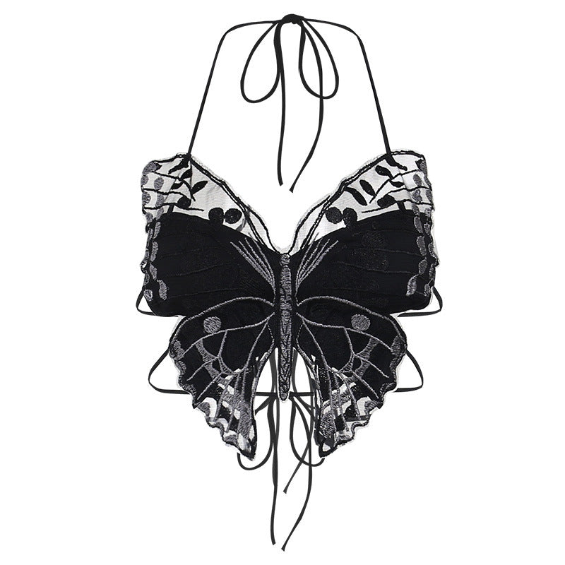 Black Lace Butterfly Cami Top Trendy Urban Style