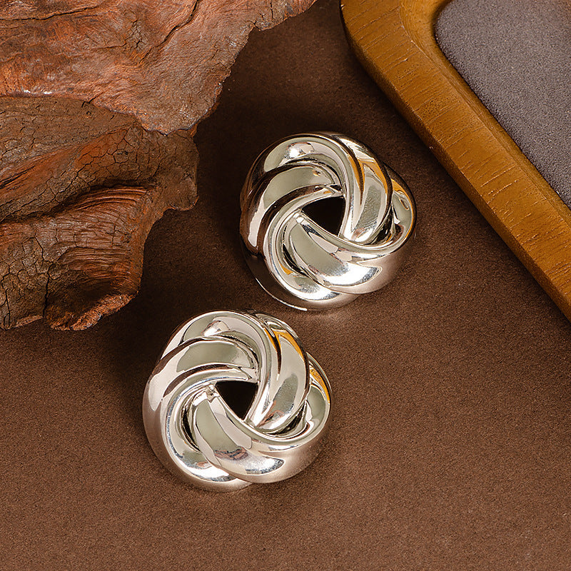 Geometric Silver Needle Earrings Trendy High-End Design