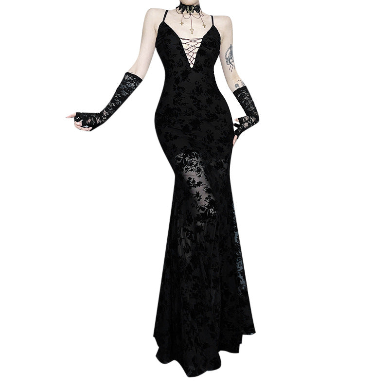 Gothic Lace Maxi Dress Stylish Slip Dress
