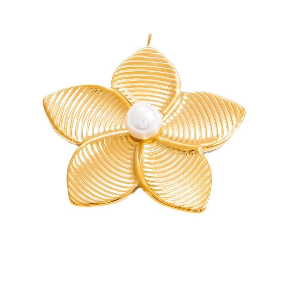 Floral Starfish 18K Gold Plated Stainless Steel Pearl Pendant Necklace