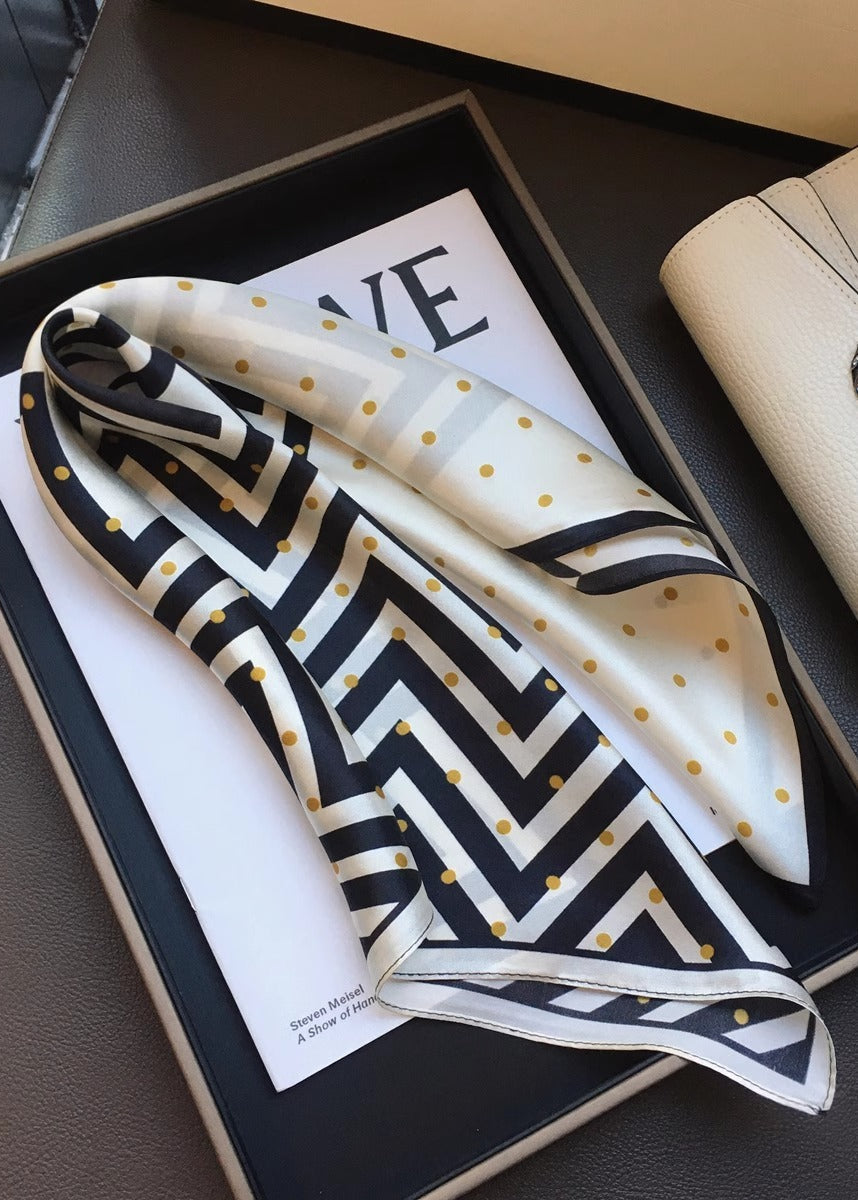 Silk Square Scarf Polka Dot Chevron Design