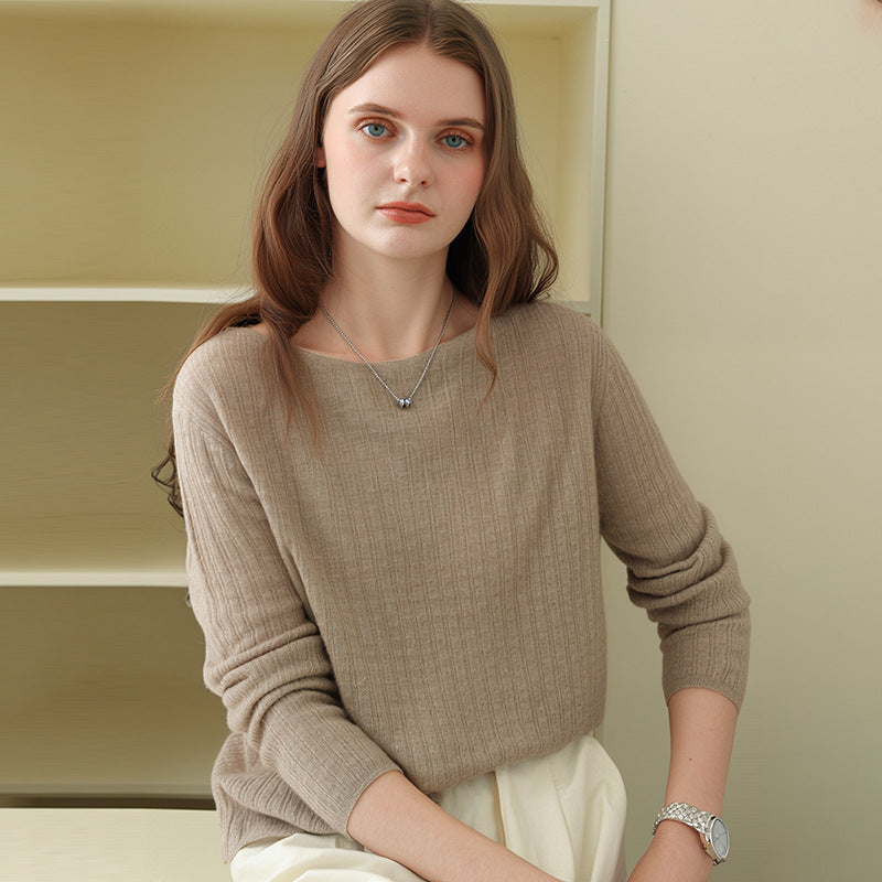 Elegant Round Neck Cashmere Sweater Soft Warm Fall Winter Knitwear