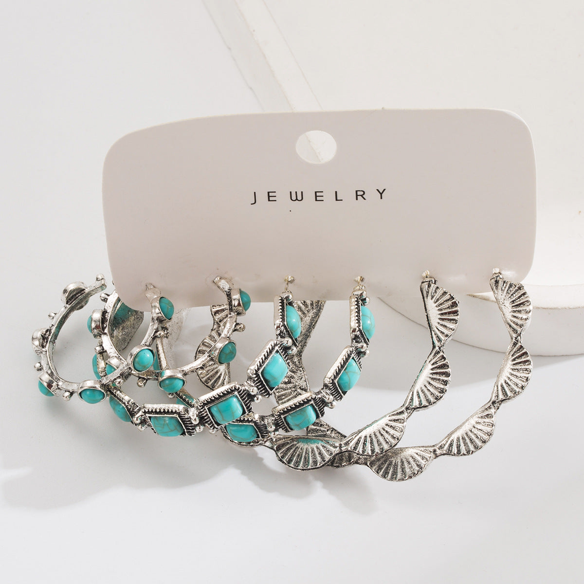 Vintage Heart-Shaped Turquoise Earrings Set, Retro Style