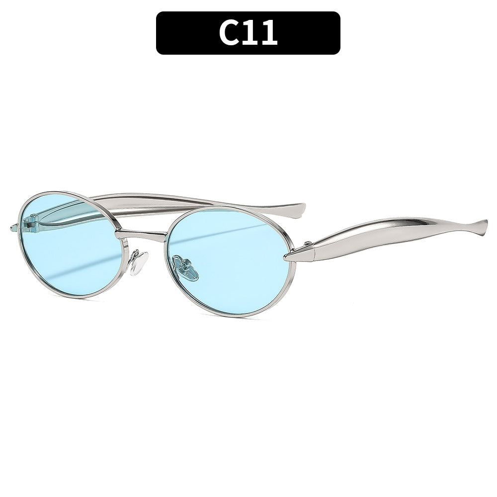 Metal Oval Sunglasses Stylish UV400 Protective Eyewear