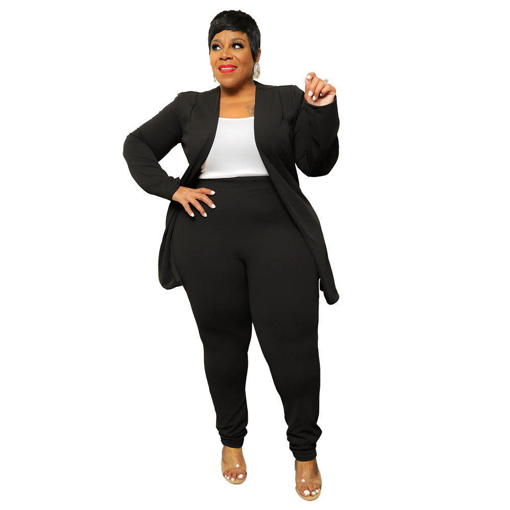 Plus Size Women'S Stylish Two-Piece Blazer Set For Work And Casual Wear