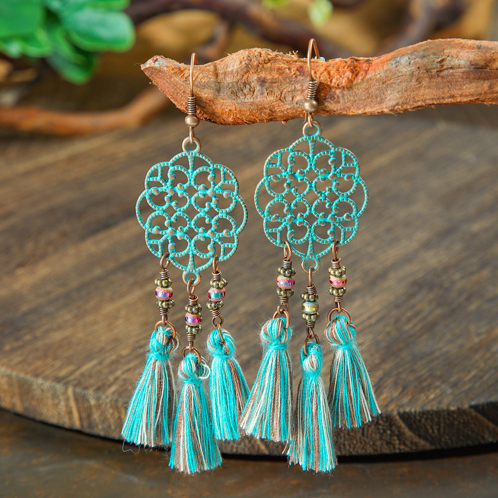 Vintage Geometric Turquoise Drop Earrings Statement Jewelry