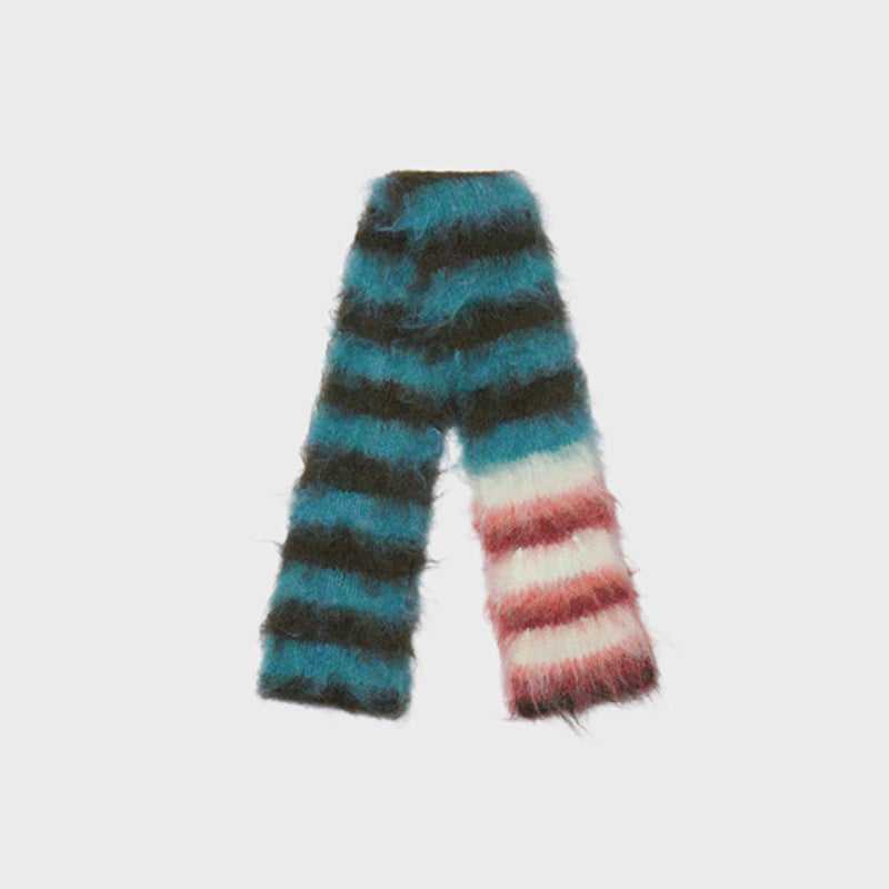 Color Block Striped Knitted Scarf Soft Acrylic Winter Accessory